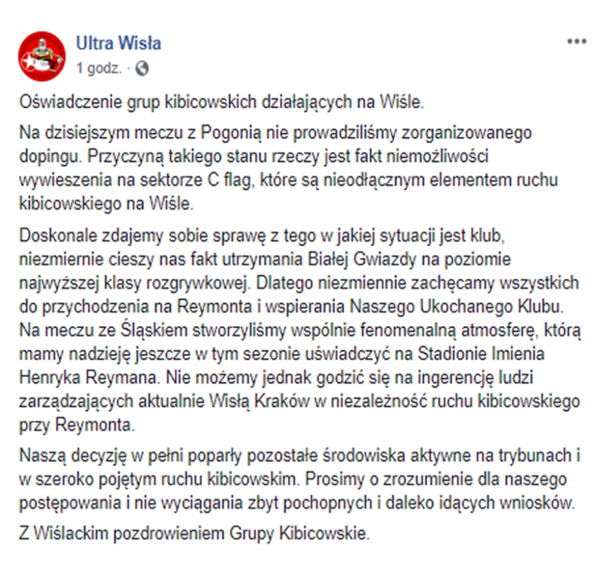 DLATEGO nie było zorganizowanego dopingu na meczu Wisły Kraków!